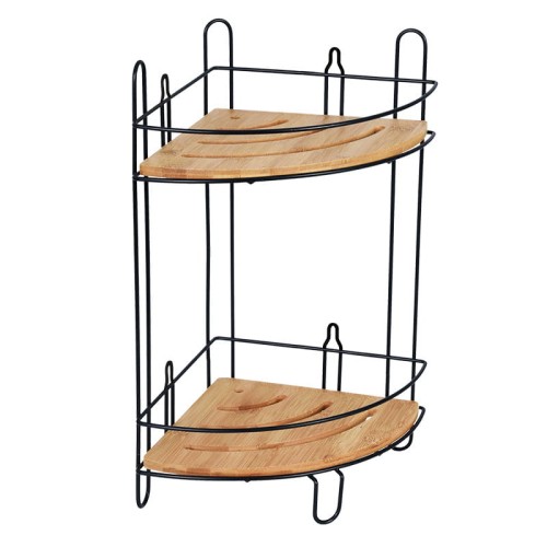 BISK Półka narożna podwójna z bambusem czarna UMBRA