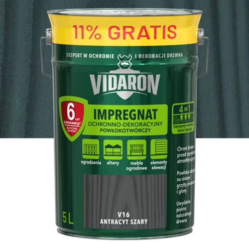 VIDARON Impregnat Ochronno-Dekoracyjny Powłokotwórczy Antracyt Szary V16 5L
