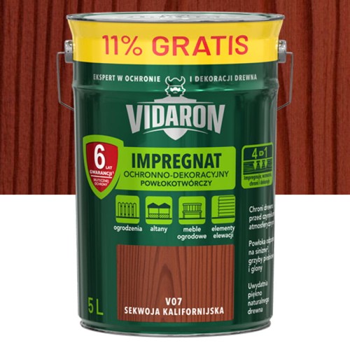 VIDARON Impregnat Ochronno-Dekoracyjny Powłokotwórczy Sekwoja Kalifornijska V07 5L