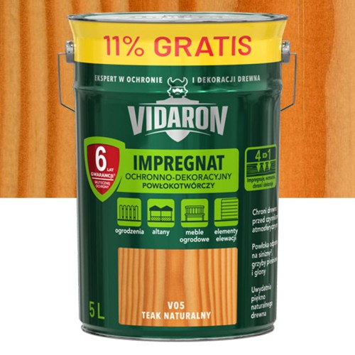 VIDARON Impregnat Ochronno-Dekoracyjny Powłokotwórczy Teak Naturalny V05 5L