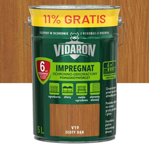 VIDARON Impregnat Ochronno-Dekoracyjny Powłokotwórczy Złoty Dąb V19 5L