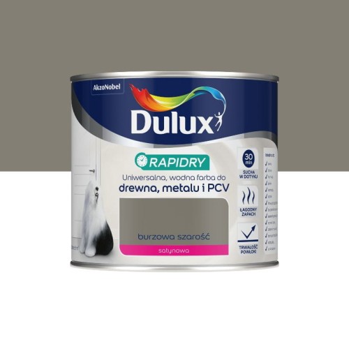 DULUX RAPIDRY Farba do drewna metalu PCV Satynowy Burzowa Szarość 0,4L