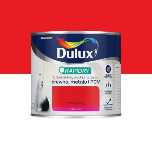 DULUX RAPIDRY Farba do drewna metalu PCV Satynowy Czerwony 0,4L