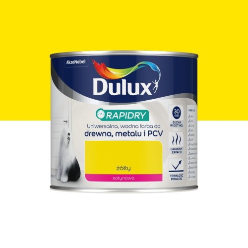 DULUX RAPIDRY Farba do drewna metalu PCV Satynowy Żółty 0,4L