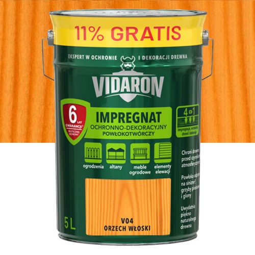 VIDARON Impregnat Ochronno-Dekoracyjny Powłokotwórczy Orzech Włoski V04 5L