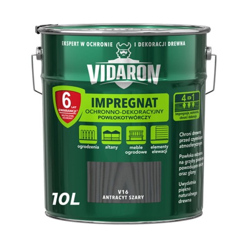 VIDARON Impregnat Ochronno-Dekoracyjny Powłokotwórczy Antracyt Szary V16 10L