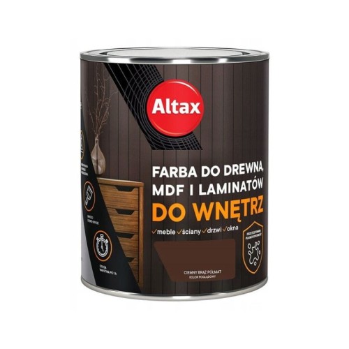 ALTAX Farba do drewna, MDF i laminatów 0,75L ciemny brąz półmat