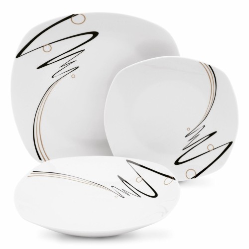 TADAR Zestaw kwadratowych talerzy porcelanowych WSTĘGA 18 elementów