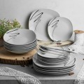 TADAR Zestaw kwadratowych talerzy porcelanowych WSTĘGA 18 elementów