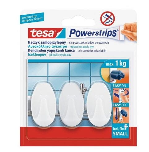 TESA HACZYK SAMOPRZYLEPNY POWERSTRIPS OKRĄGŁY MAŁY BIAŁY 3 SZT.