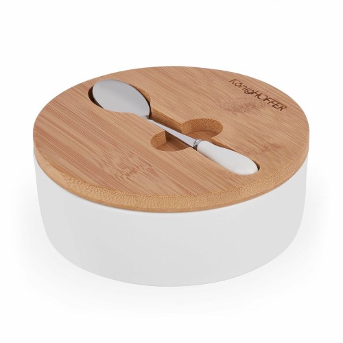 KONIGHOFFER Cukiernica porcelanowa z łyżeczką i bambusową pokrywką biała