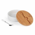 KONIGHOFFER Cukiernica porcelanowa z łyżeczką i bambusową pokrywką biała