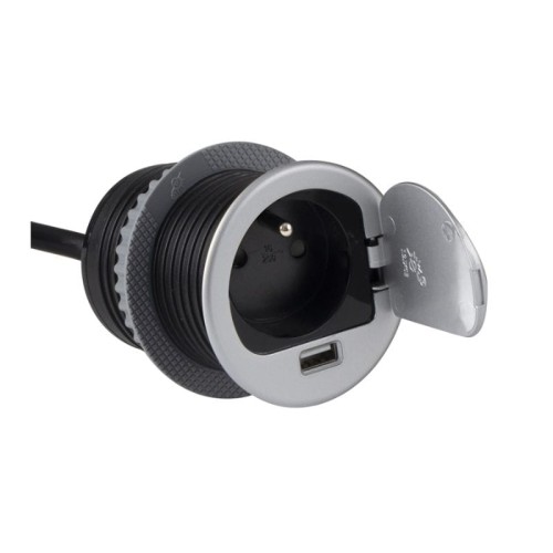 DESIGN LIGHT Single Box przedłużacz wpuszczany z USB, aluminium
