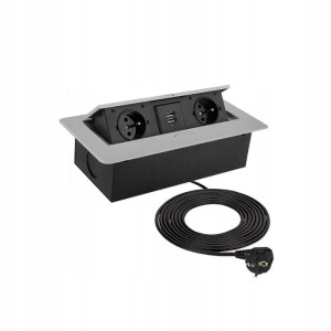 DESIGN LIGHT Kombi Box, 2 gniazda + USB, aluminium, przewód 3m