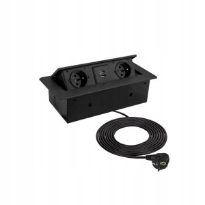 DESIGN LIGHT Kombi Box, 2 gniazda + USB, czarny, przewód 3m