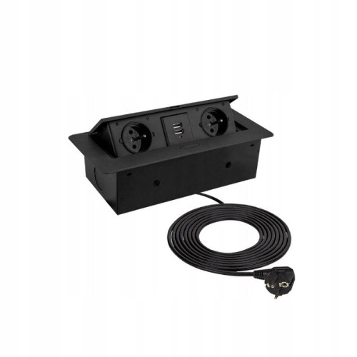 DESIGN LIGHT Kombi Box, 2 gniazda + USB, czarny, przewód 3m