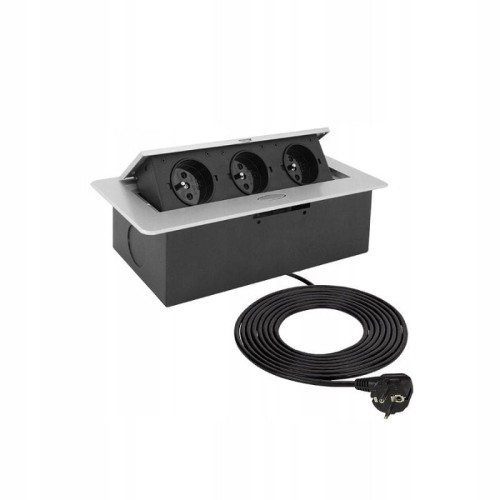 DESIGN LIGHT Kombi Box z 3 gniazdami z bolcem, aluminium, przewód 3m