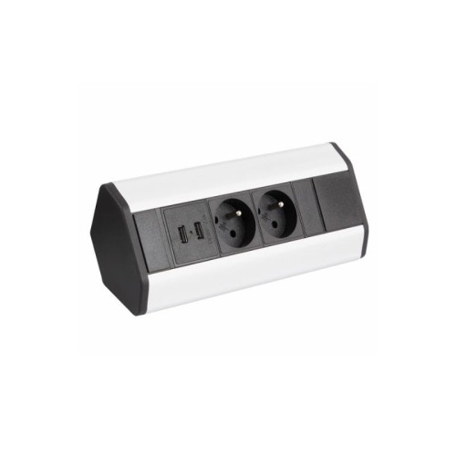 DESIGN LIGHT Corner Box 2x gniazdo z bolcem + 2xUSB, przewód 1,8m, aluminium/czarny