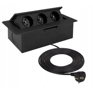 DESIGN LIGHT Kombi Box 3 gniazda z bolcem, czarny, przewód 3m