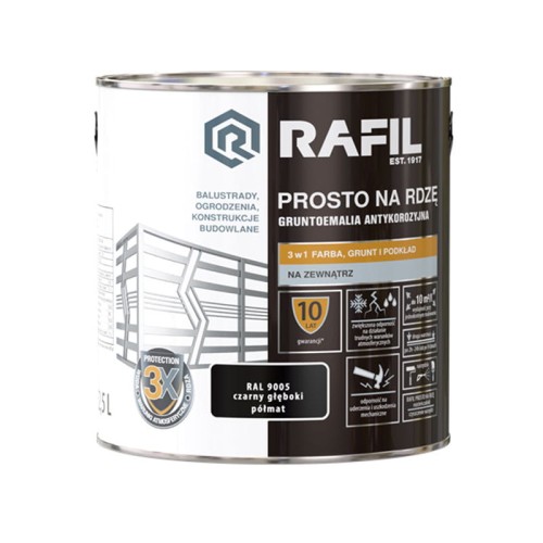 Rafil emalia prosto na rdzę czarny głęboki półmat 2,5 L