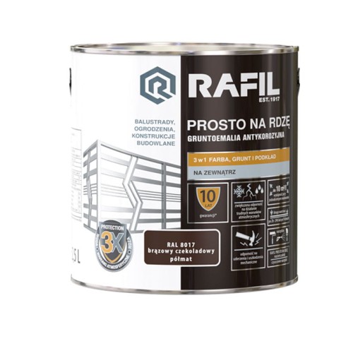 Rafil emalia prosto na rdzę brąz czekoladowy RAL 8017 półmat 2,5 L
