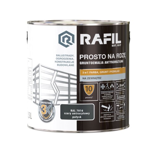 Rafil emalia prosto na rdzę szary antracytowy połysk 2,5 L