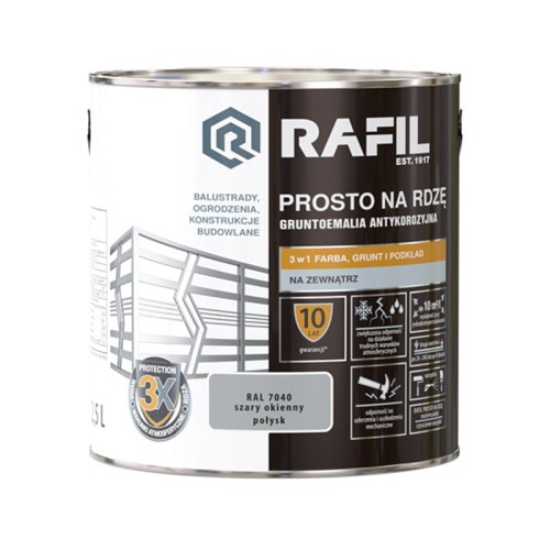 Rafil emalia prosto na rdzę szary okienny RAL 7040 połysk 2,5 L