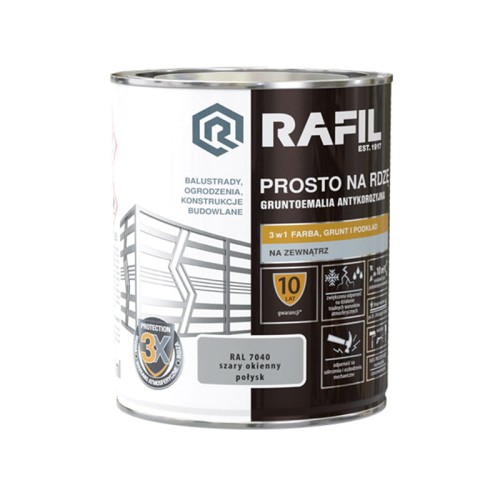 Rafil emalia prosto na rdzę szary okienny RAL7040 połysk 0,75 L