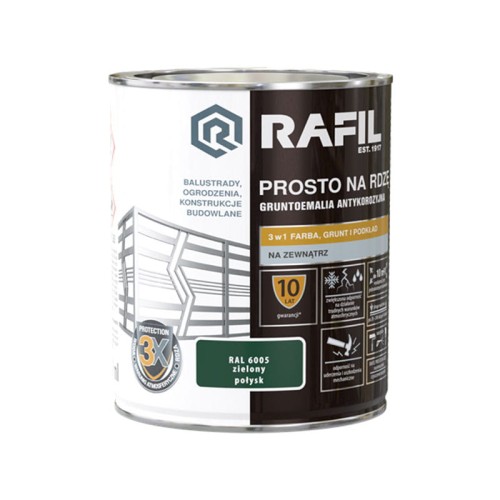 Rafil emalia prosto na rdzę zielony RAL6005 połysk 0,75 L