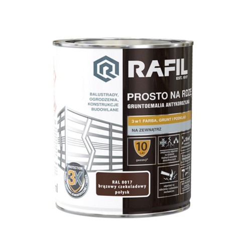 Rafil emalia prosto na rdzę brąz czekoladowy RAL8017 połysk 0,75 L