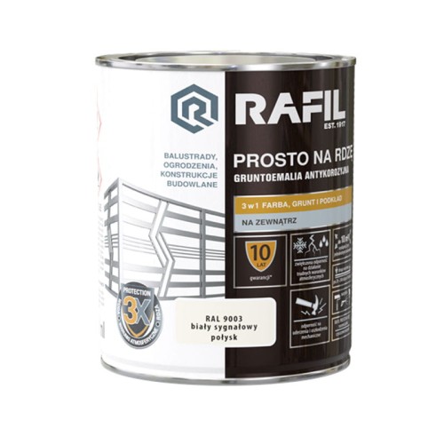 Rafil emalia prosto na rdzę biały sygnałowy RAL9003 połysk 0,75 L