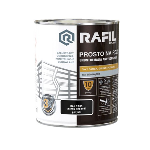 Rafil emalia prosto na rdzę RAL 9005 czarny głęboki połysk 0,75 L