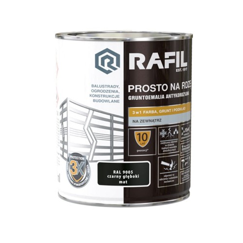 Rafil emalia prosto na rdzę RAL 9005 czarny głęboki mat 0,75 L