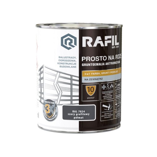 Rafil emalia prosto na rdzę RAL7024 szary grafitowy półmat 0,75 L