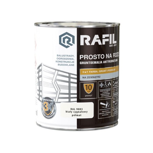 Rafil emalia prosto na rdzę RAL 9003 biały sygnałowy półmat 0,75 L