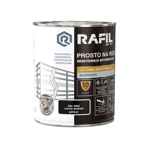 Rafil emalia prosto na rdzę RAL 9005 czarny głęboki półmat 0,75 L