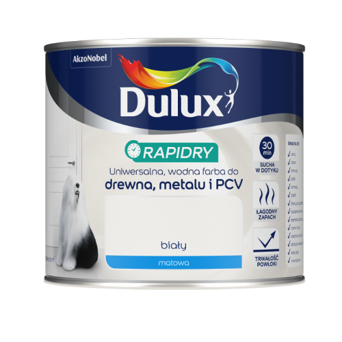 DULUX RAPIDRY Farba do drewna metalu PCV Mat Biały 0,4L