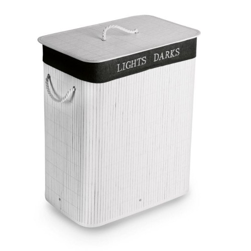 TADAR Bambusowy kosz pojemnik na pranie BIAŁY dwukomorowy z pokrywą