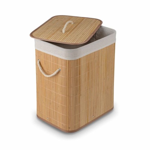 TADAR Bambusowy kosz pojemnik na pranie z pokrywą 60L