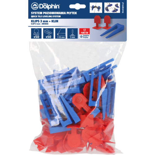 Blue Dolphin System Poziomowania Płytek klips 3mm - 50 szt. + klin 50 szt.