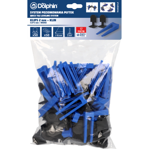 Blue Dolphin System Poziomowania Płytek klips 2mm - 50 szt. + klin 50 szt.
