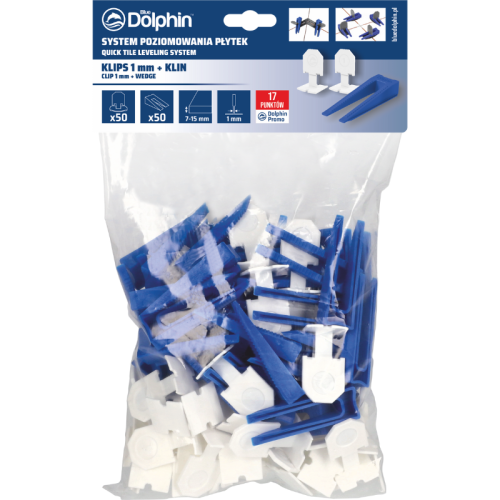 Blue Dolphin System Poziomowania Płytek klips 1mm - 50 szt. + klin 50 szt.
