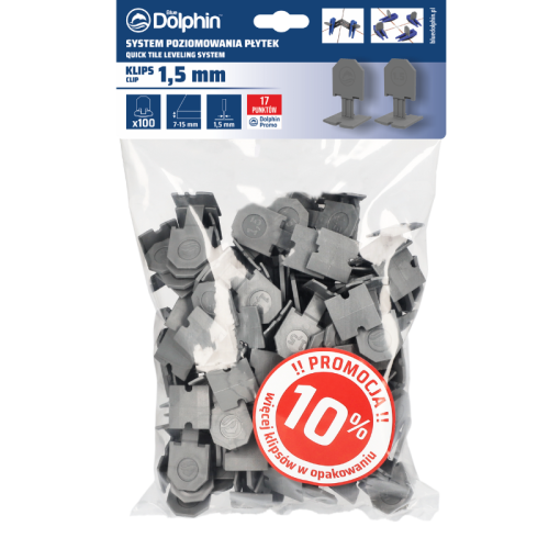 Blue Dolphin System Poziomowania Płytek klips 1,5mm - 100 szt. + 10% gratis