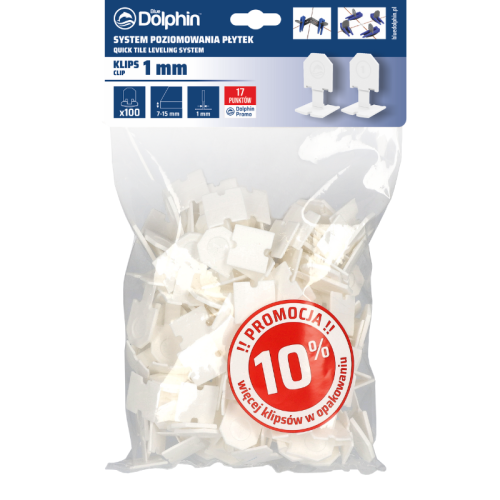 Blue Dolphin System Poziomowania Płytek klips 1mm - 100 szt. + 10% gratis