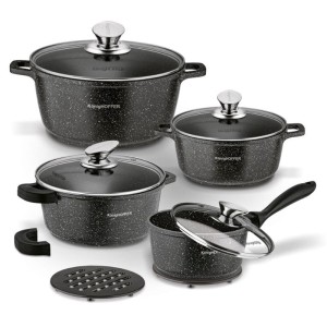 KonigHOFFER Zestaw garnków Pollo 8 elementów 2 nakładki silikonowe i 2 podkładki