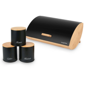 Konighoffer Chlebak Bambusowy i 3 Pojemniki Stalowe Cosmic Czarny