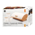 KonigHOFFER Chlebak bambusowy i 3 pojemniki stalowe Cosmic biały