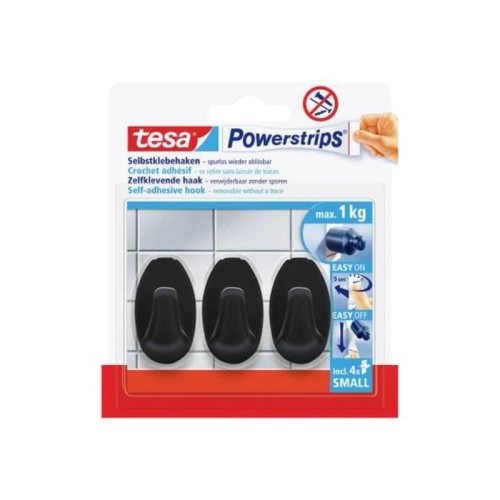 TESA Haczyk owalny mały 1 kg Powerstrips czarne 3 sztuki