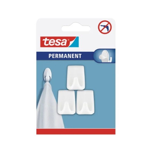 TESA Haczyki prostokątne, białe Permanent 3 sztuki