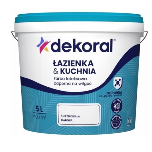 Dekoral Kuchnia&amp;Łazienka Maleinak farba lateksowa odporna na wilgoć biała 5 L